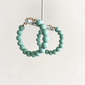 Nature Wooden Beaded Hoop Earrings Bohemian Minimalist Colorful Circle Round